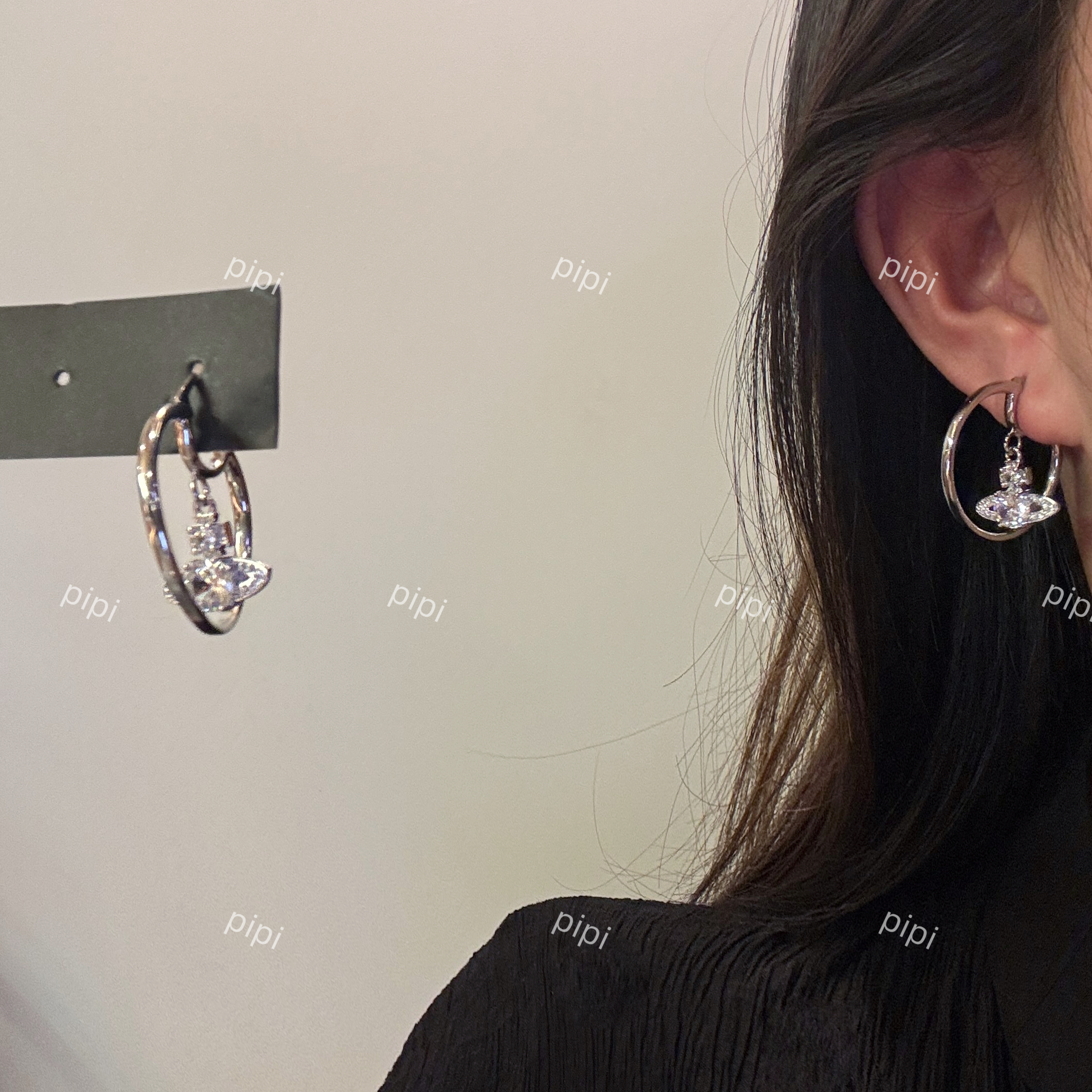 pipi原创设计土星锆石吊坠耳圈耳扣高级感星球日常百搭不过敏女