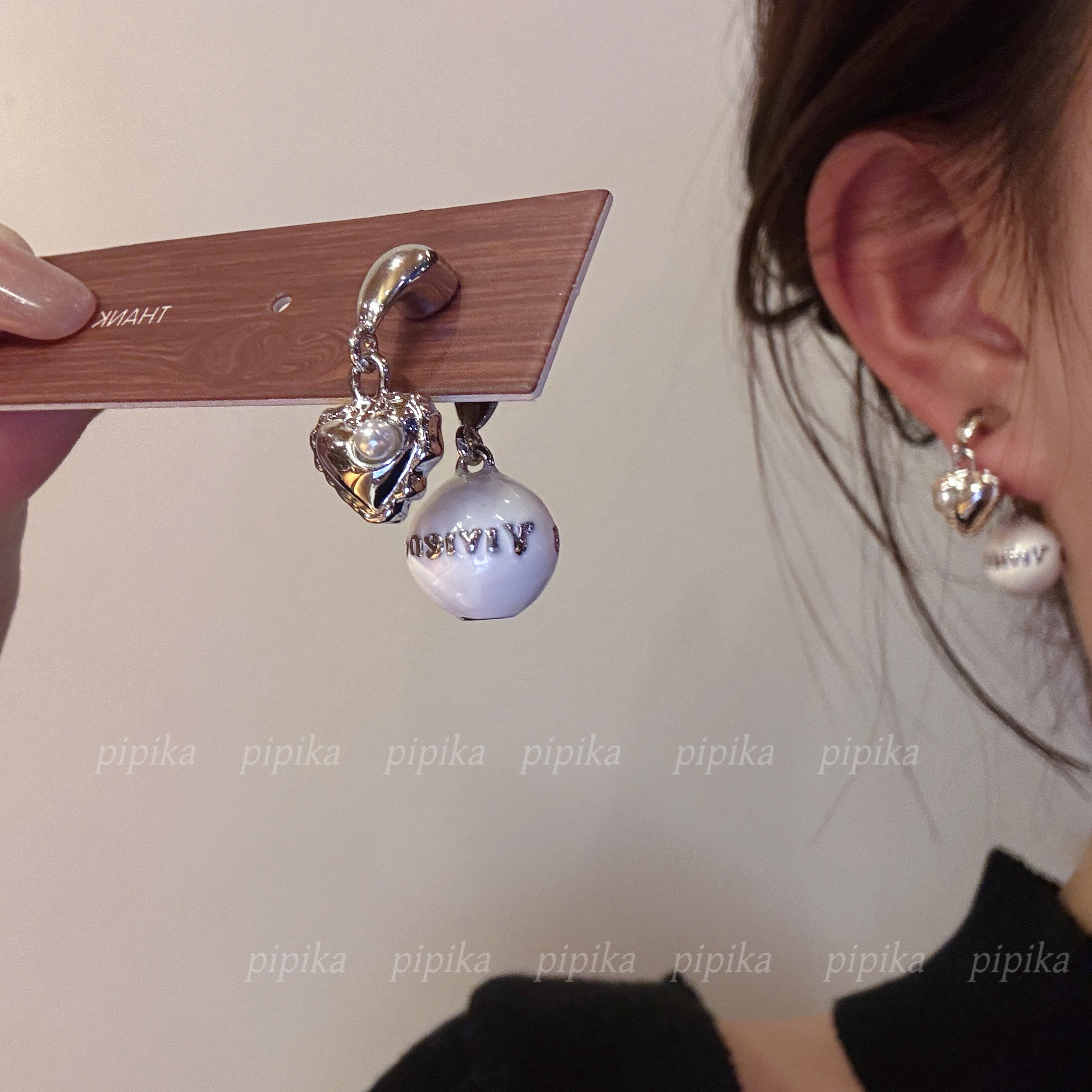 pipi原创春款个性星球爱心两戴式耳环耳钉耳饰女高级时尚甜酷银针