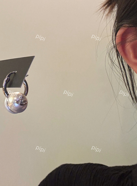 pi小众设计白色黑色双面珍珠土星耳扣耳环耳钉耳饰简约百搭不过敏