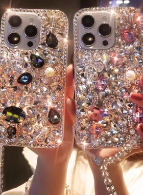适用苹果iphone15plus14pro131211promax手机壳创意Xsmax女款XR奢华水钻6s78plus全包防摔软壳网红潮牌兔子