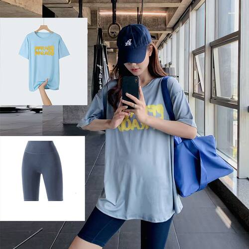 夏季大码胖妹妹遮臀健身瑜伽服套装薄款短袖专业户外跑步运动套装