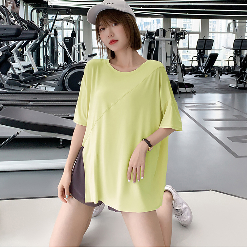 瑜伽服短袖大码运动上衣女潮宽松