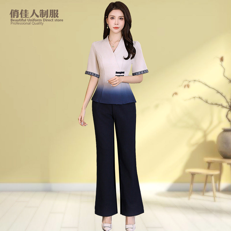 足浴足疗技师服中式新款沐足店养生馆工作服气质显瘦采耳按摩工衣