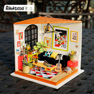 卡斯 Robotime 若态艺术屋DIY小屋拼图积木益智玩具拼装 音乐客厅