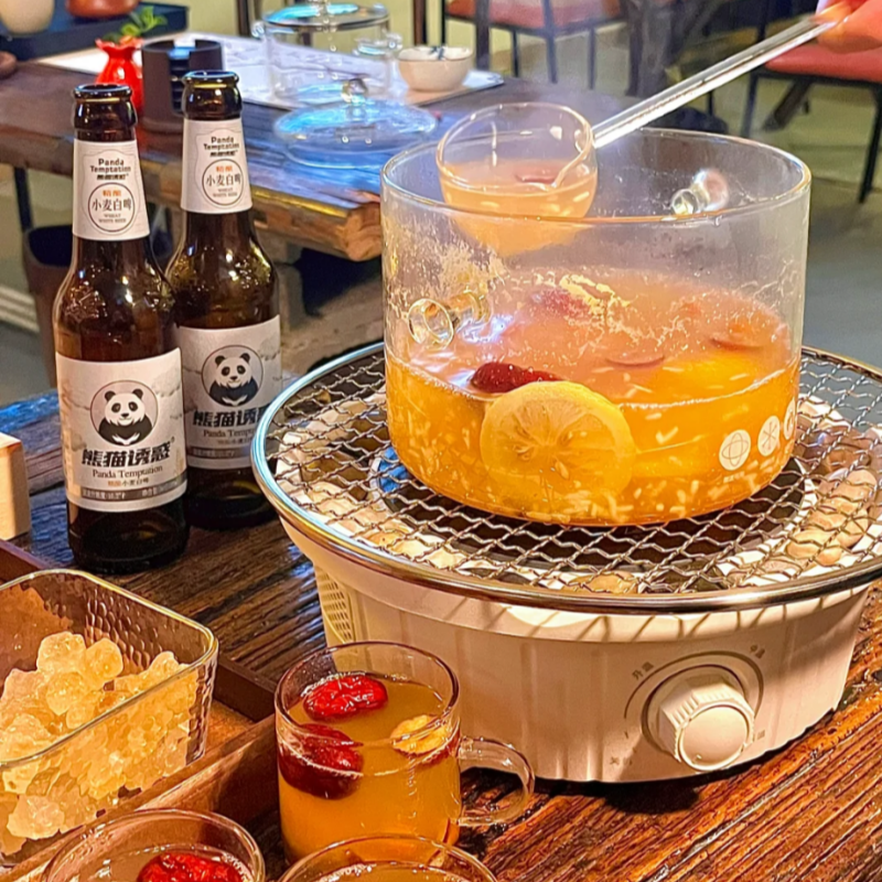 围炉煮酒专用玻璃锅耐热明火煮啤酒容器精致热红酒器皿高颜值神器