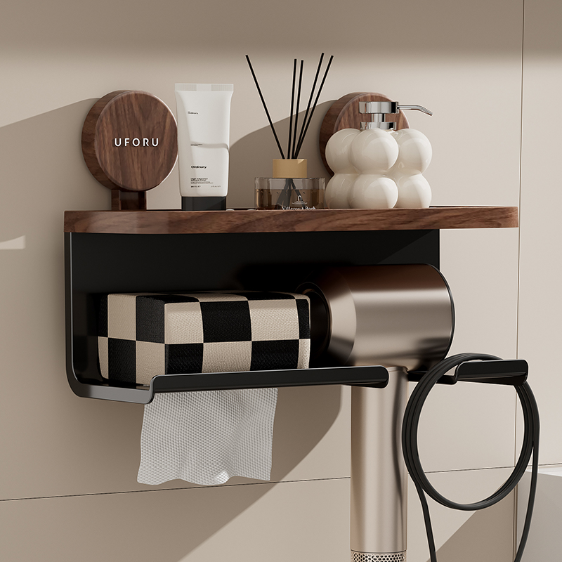 壁挂式吹风机置物架挂架浴室免打孔吸盘纸巾收纳卫生间电吹风支架