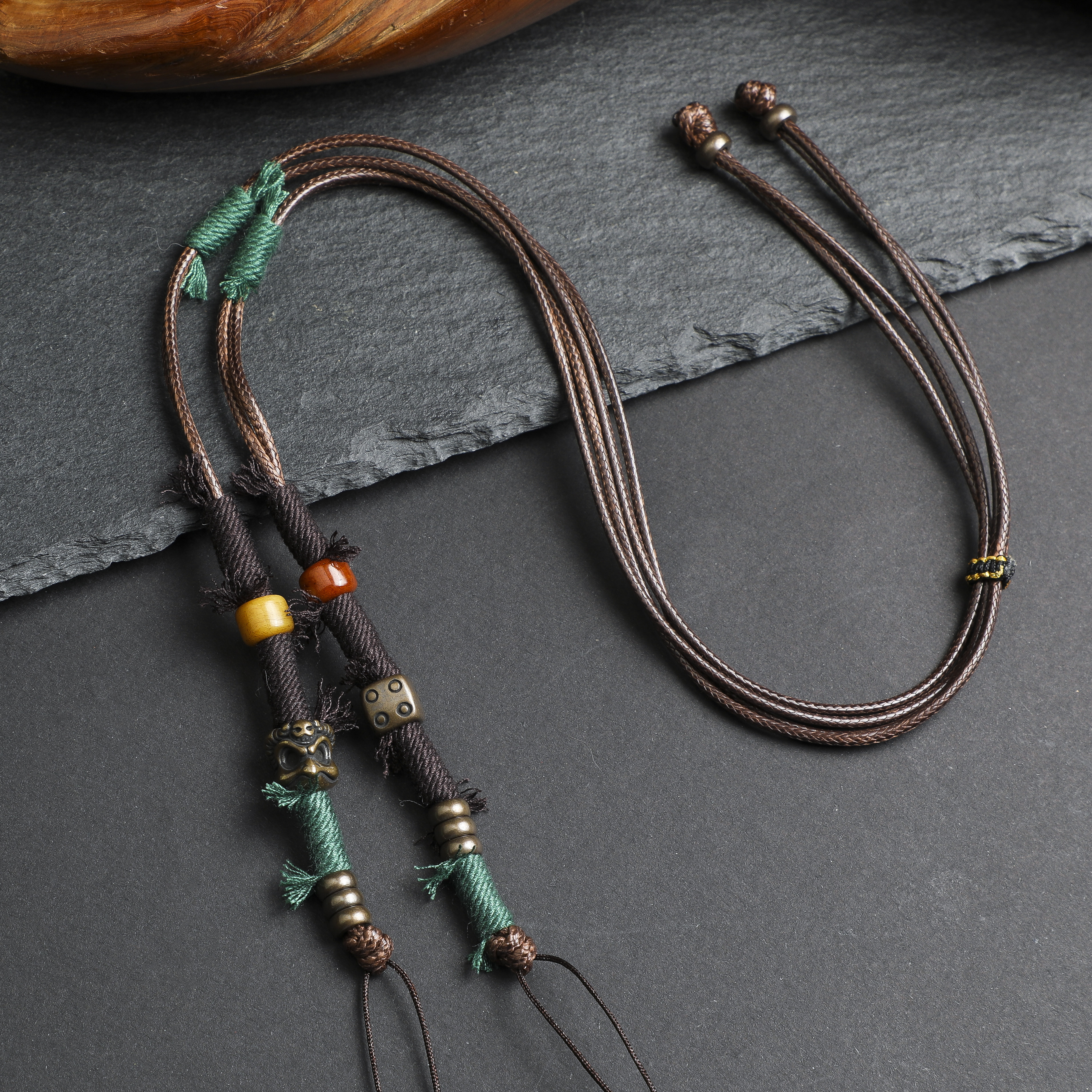 手工编织天珠锁骨项链绳半成品横穿藏式蜜蜡文玩diy高档国风吊坠