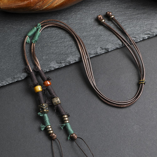 手工编织天珠锁骨项链绳半成品横穿藏式蜜蜡文玩diy高档国风吊坠