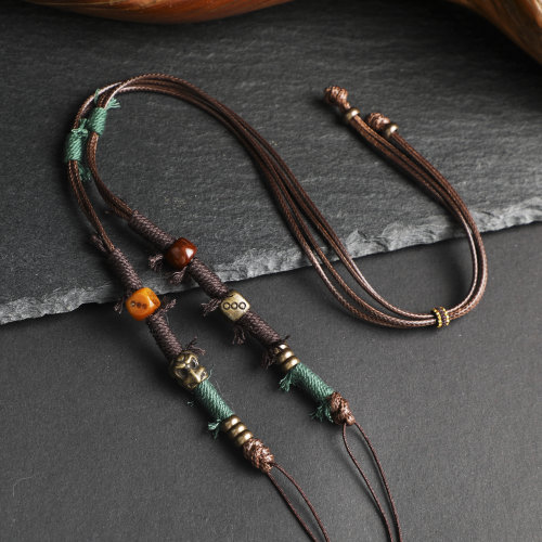 手工编织天珠锁骨项链绳半成品横穿藏式蜜蜡文玩diy高档国风吊坠