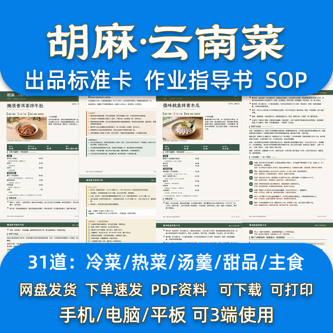 云南创意菜31道菜品配方融合菜连锁餐厅后厨出品标准卡指导SOP