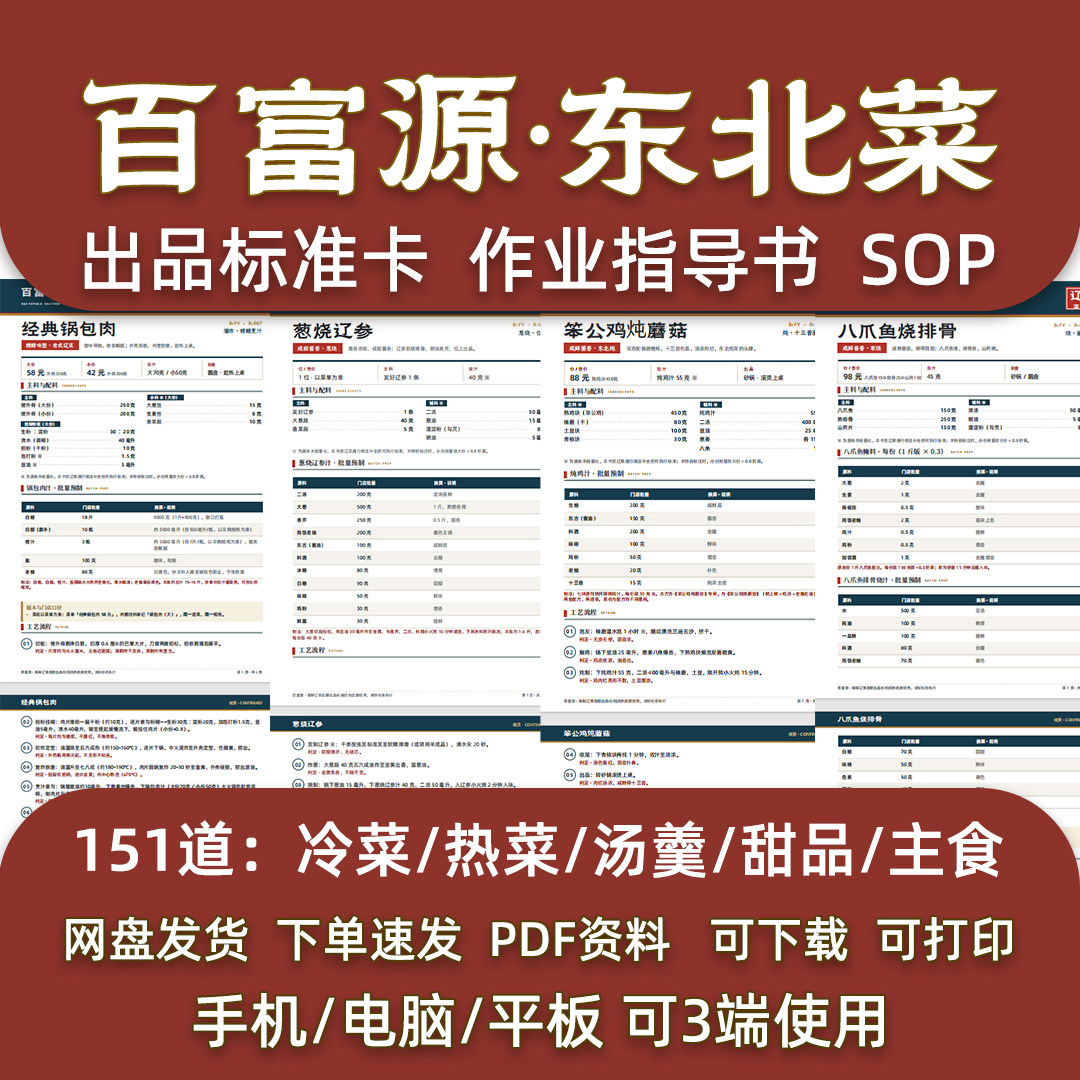海鲜辽宁菜151道菜品配方东北菜连锁餐厅后厨出品标准卡指导SOP