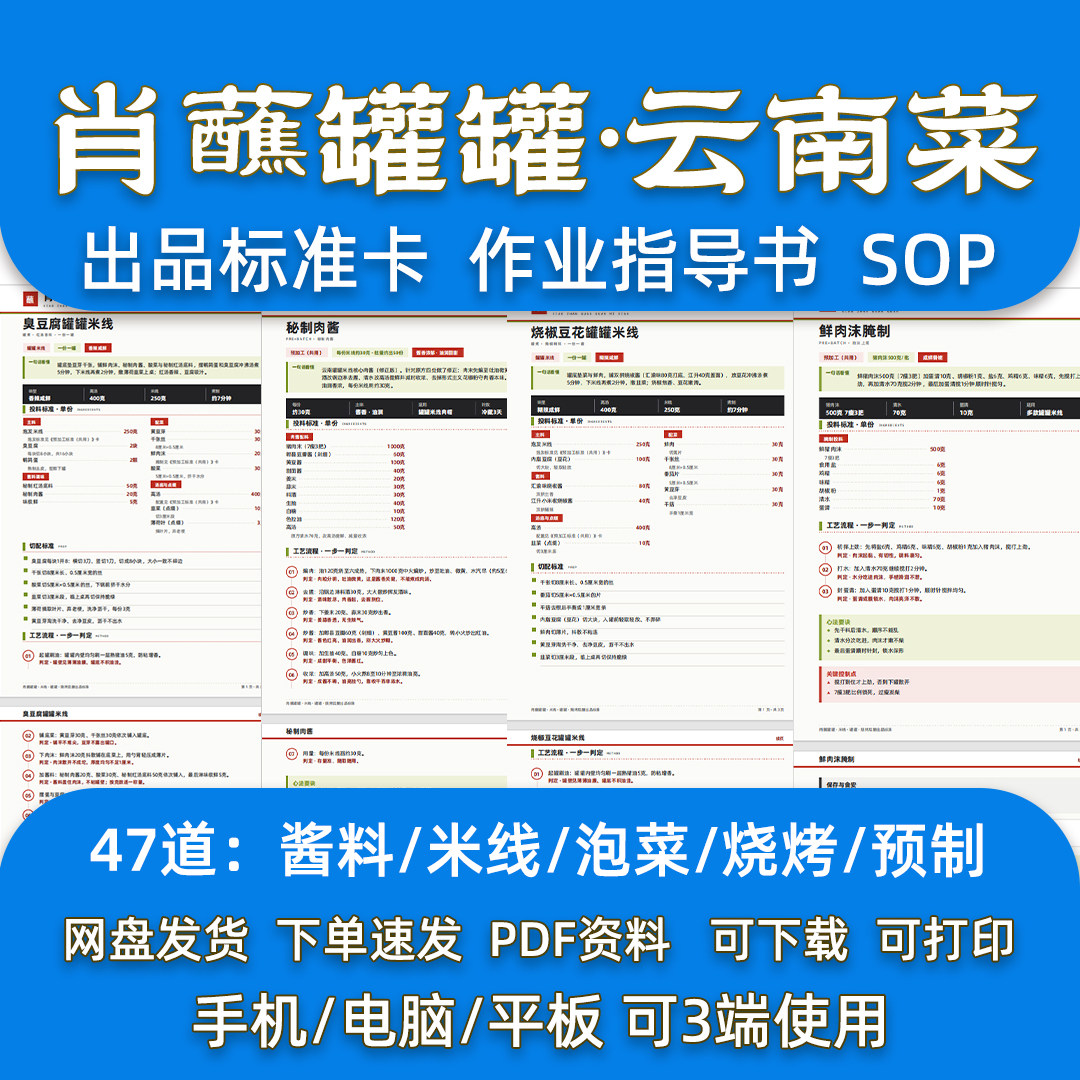 云南米线肖蘸47道菜品配方连锁餐厅后厨酱料出品标准卡指导SOP