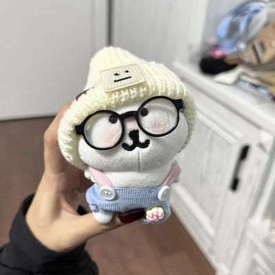 新款13cm自嘲熊衣服可爱针织帽子蓝背带裤套装毛绒玩具娃娃眼镜