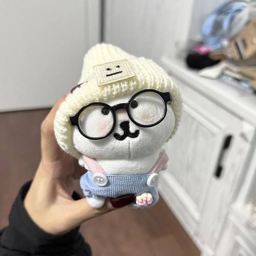 新款13cm自嘲熊衣服可爱针织帽子蓝背带裤套装毛绒玩具娃娃眼镜