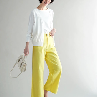 春款 牛仔裤 彩色休闲马卡龙色系阔腿裤 直筒裤 长裤 日系高端女装