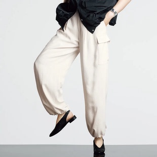D@ma夏款客供醋酸面料垂坠丝滑冰肤休闲白色工装裤