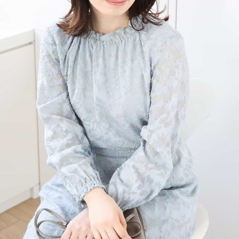 日系女装伊都锦高端系列立体提花花瓣领长袖蕾丝衫