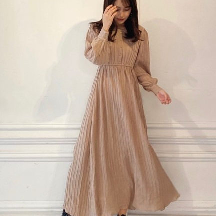 日单女装春款真子代言仿麻面料长袖连衣裙