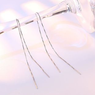 S925纯银耳线女简约百搭长款耳坠防过敏不掉色盒子链耳环流行耳链