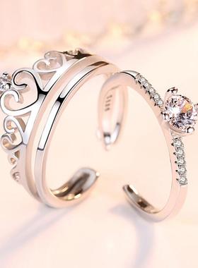 S925银情侣戒指男女气质皇冠指环