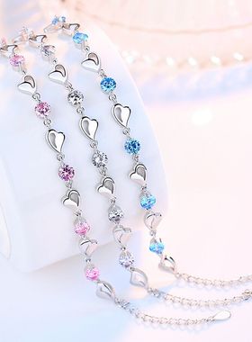 s925纯银简约爱心手链森系手绳