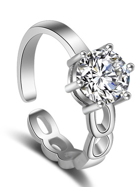 S925银不对称戒指女时尚锆石指环