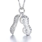 简约百搭玫瑰金锁骨项链子 S925银花生珍珠吊坠女款 韩版 气质时尚