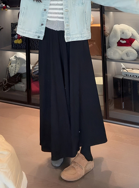 OUDOCKEE 鸥鸥 高级感中长款黑色裙裤女秋高腰显瘦长裙 KACX700T