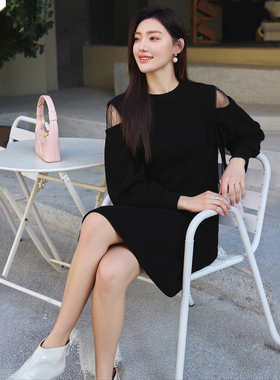 【芭依L】商场品牌女装折扣2025年冬季芭依L1199元针织系带连衣裙