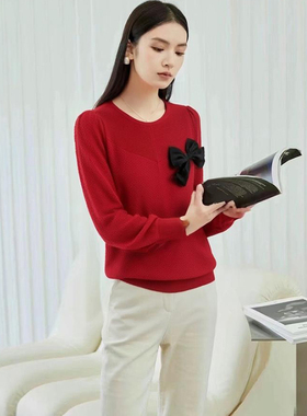 【H系列】商场品牌女折扣25冬专柜489元蝴蝶结圣诞针织衫毛衣