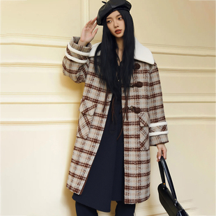 【魔系列】品牌女装折扣2025年冬季专柜学院风格子毛呢大衣外套