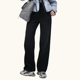 【魔系列】商场品牌女装2025年冬季专柜直筒阔腿厚实绒里牛仔裤