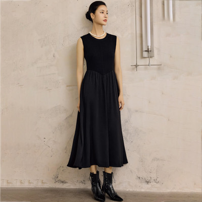 缇系列499元黑色针织无袖连衣裙