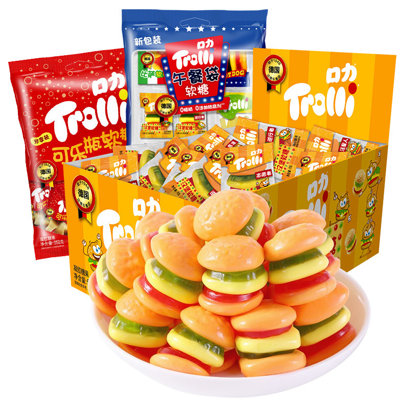 口力trolli汉堡软糖qq糖水果汁软糖美式午餐袋可乐瓶橡皮糖果零食