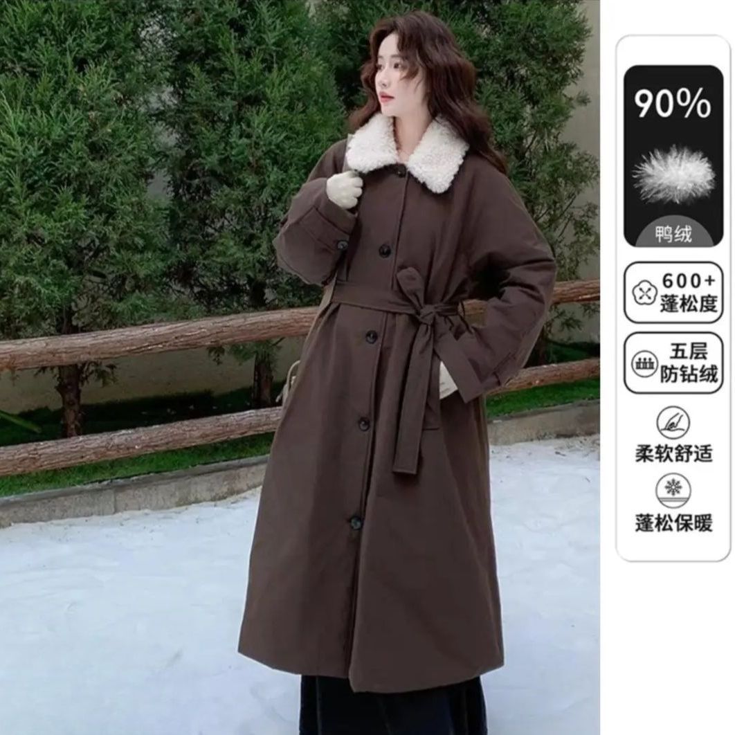 羊羔毛翻领羽绒内胆风衣女2026冬季新款加厚保暖高级感中长款外套