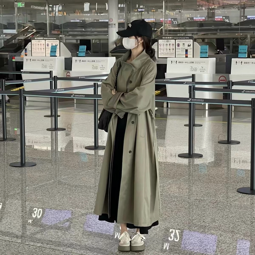 日韩立领中长款风衣女时尚小个子