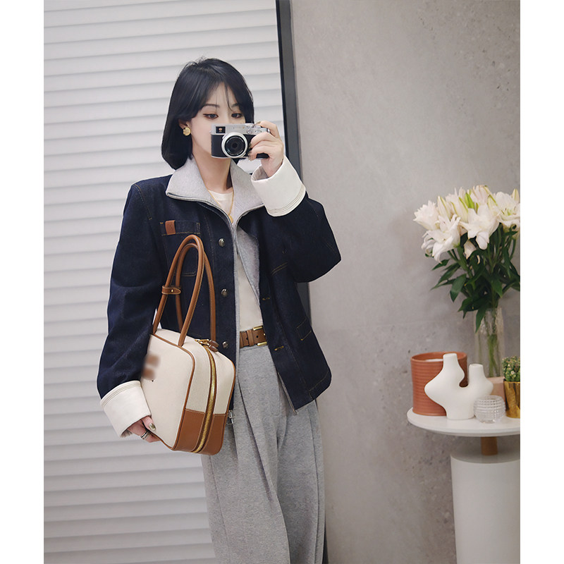 NANASTORE纯色牛仔外套女2024春季新款复古宽松显瘦圆领休闲上衣,女装/女士精品,短外套,淘宝优惠券,粉丝福利购,淘宝优惠卷