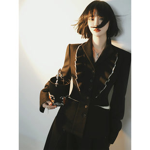 NANASTORE黑色西装女2024春季新款短款厚外套上衣长袖休闲宽松特