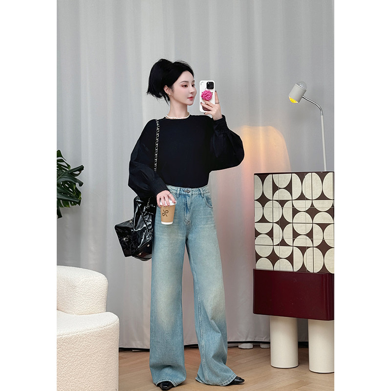 NANASTORE做旧水洗牛仔裤女2024秋季新款宽松显瘦阔腿裤直筒裤子,女装/女士精品,牛仔裤,淘宝优惠券,粉丝福利购,淘宝优惠卷