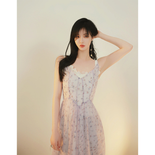 NANASTORE吊带连衣裙女2024春季新款v领碎花长裙子宽松收腰小个子