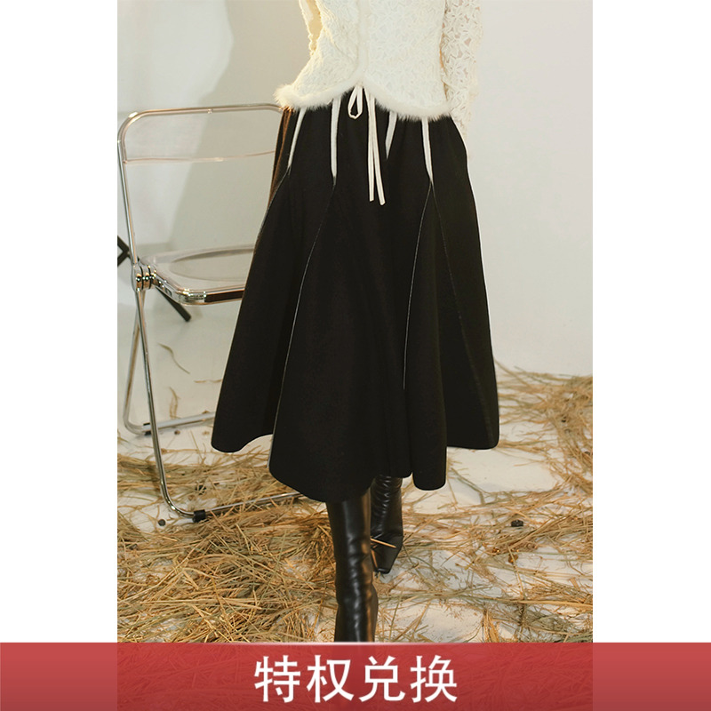 黑色不规则高腰显瘦半身裙