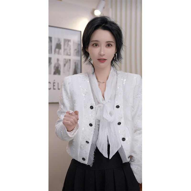 NANASTORE小香风外套女2024春季新款上衣夹克v领薄款休闲短款春