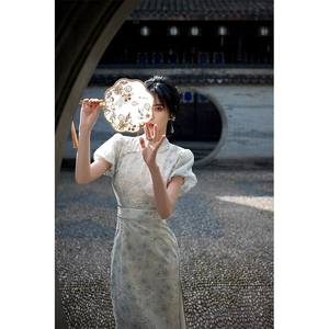 NANASTORE刺绣连衣裙女2024春季新款收腰a字裙旗袍裙子显瘦中长款