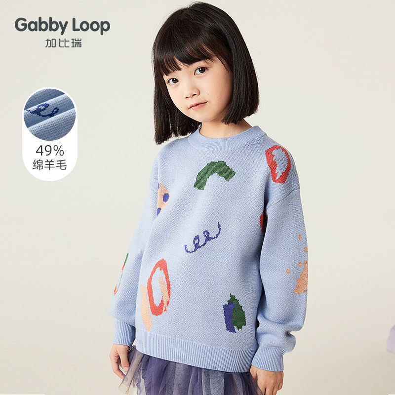 加比瑞童装 冬季新品 女童卡通潮流半高领保暖绵羊毛毛衣线衫