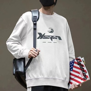 2022秋冬新款韩版潮流男士卫衣个性字母印花加绒长袖圆领套头上衣