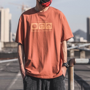 重磅纯棉夏天短袖t恤青少年男ins日系潮牌宽松棉质休闲个性印花潮