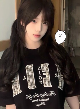 原创美式钉珠字母刺绣短袖t恤男女纯棉宽松小众设计感情侣上衣潮