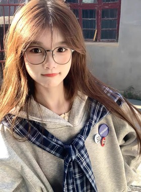 美式复古可拆卸格子披肩假两件连帽卫衣男女秋冬新款小众情侣帽衫