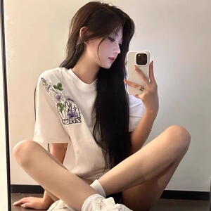 国潮新中式牵牛花刺绣短袖t恤男女夏季新款小众设计情侣纯棉上衣