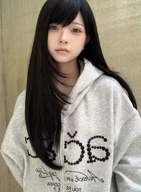 美式复古字母刺绣开衫连帽卫衣女2025新款宽松慵懒风拉链帽衫外套